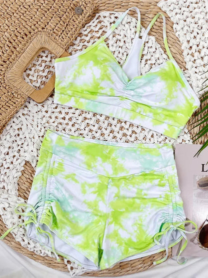 Tie Dye Lace Up Shorts Female Swimsuit High Waist Bikini Women Swimwear Two-pieces Bikini Set Yoga Bather Bathing Suit Swim Lady