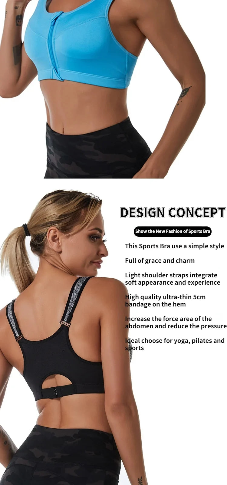 New Sports Bra Women Front Zipper Push Up Gym Jogging Crop Top More Size Tops Yoga Fitness Shockproof Vest Sport Bras for Women