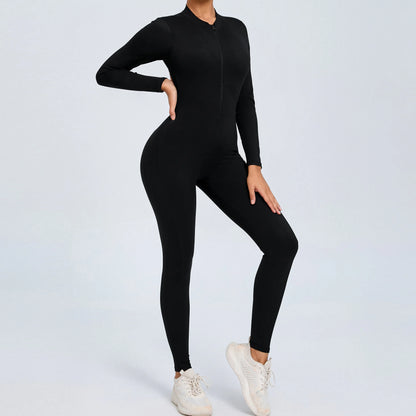 Women Sportwear Yoga Jumpsuit Zip Long Sleeve Back Open Outfit Fitness Tracksuit Tight One-piece Gym Overalls Sports Bodysuit