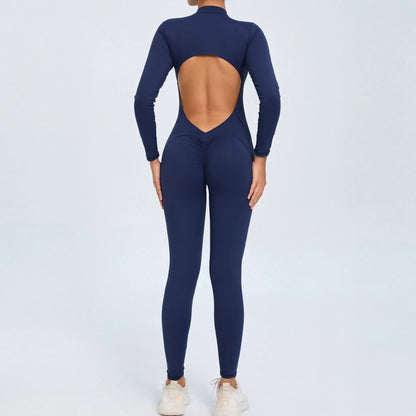 Women Sportwear Yoga Jumpsuit Zip Long Sleeve Back Open Outfit Fitness Tracksuit Tight One-piece Gym Overalls Sports Bodysuit