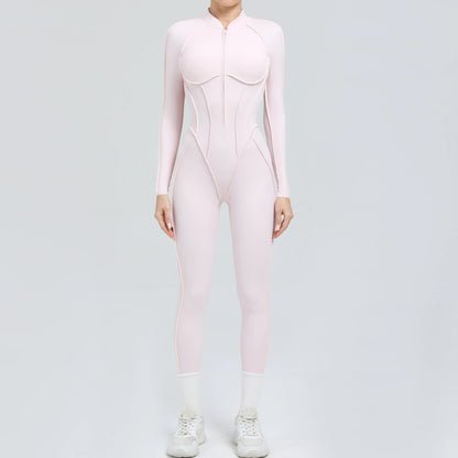 Padded Women Long Sleeve Sport Yoga Jumpsuit Workout Clothes for Women Sportwear Backless Zipper Fitness Gym Outfit