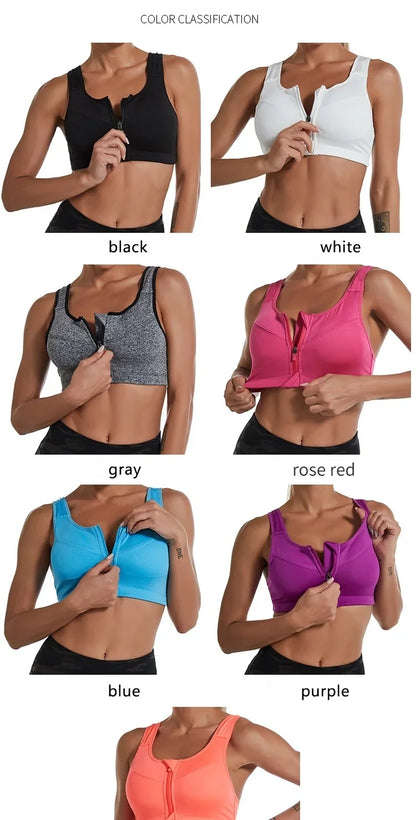 New Sports Bra Women Front Zipper Push Up Gym Jogging Crop Top More Size Tops Yoga Fitness Shockproof Vest Sport Bras for Women