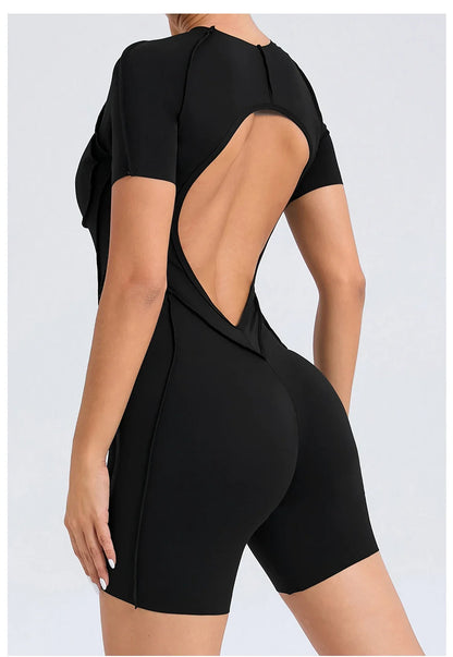 Short Jumpsuit Gym Clothes For Women Sportswear Fitness Overalls Backless Scrunch Booty Yoga Suit Sports Set Outfit