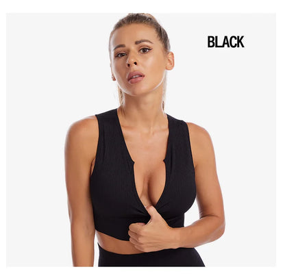 New Sports Bra Women Sexy Deep U-neck Push Up Gym Jogging Yoga Fitness Shockproof Vest Crop Tops Female Sport Bras Set for Women