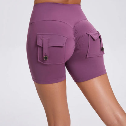 Women's Peach Lifting Yoga Shorts - High Waisted Stretchy Workout Shorts with Button Quick-Dry Tummy Control for Running Fitness