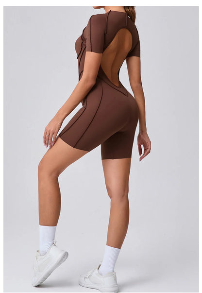 Short Jumpsuit Gym Clothes For Women Sportswear Fitness Overalls Backless Scrunch Booty Yoga Suit Sports Set Outfit