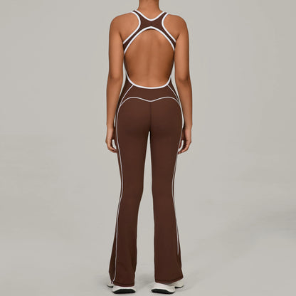 Sexy Backless Bodysuit Women's Set Tracksuits Fitness Sports Jumpsuit Yoga One-piece Suit Flared Pant Fast Dry Workout Clothes