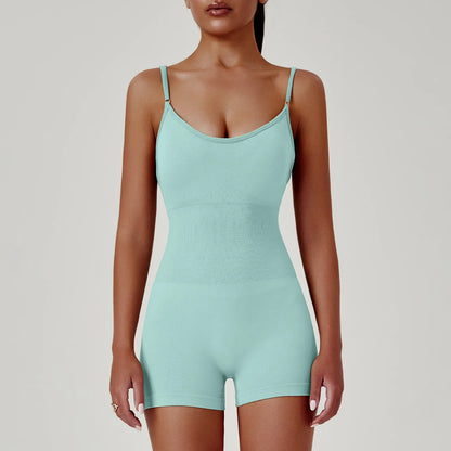 Solid Color Cross Back One Piece Yoga Shorts - Comfortable Cropped Yoga Jumpsuit for Women