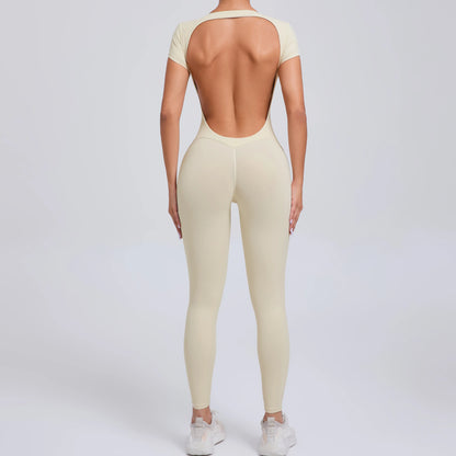 One-piece Yoga Padded Backless Suit Female Rompers Quick Dry Yoga Clothing Workout Bodysuits Scrunch Sports Jumpsuit Women