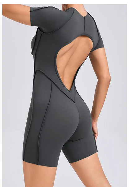 Short Jumpsuit Gym Clothes For Women Sportswear Fitness Overalls Backless Scrunch Booty Yoga Suit Sports Set Outfit