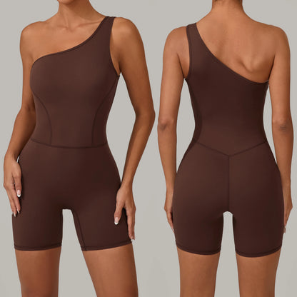 One Shoulder Women Sports Jumpsuit Sleeveless Yoga Rompers Backless Sportswear Women Workout One Piece Bodysuits Female