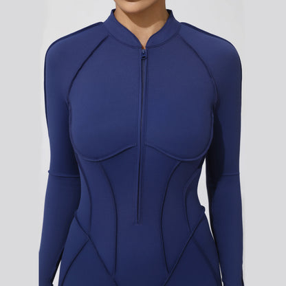 Padded Women Long Sleeve Sport Yoga Jumpsuit Workout Clothes for Women Sportwear Backless Zipper Fitness Gym Outfit