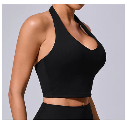 Ladies Sports Bra Sexy Hanging Neck High Support Impact Yoga Underwear Running Fitness Gym Push Up Workout Bra Padded Bralette