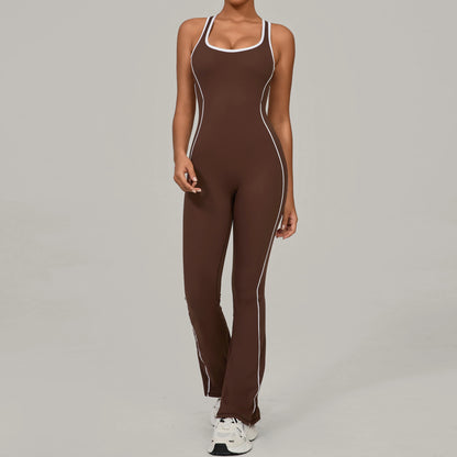 Sexy Backless Bodysuit Women's Set Tracksuits Fitness Sports Jumpsuit Yoga One-piece Suit Flared Pant Fast Dry Workout Clothes