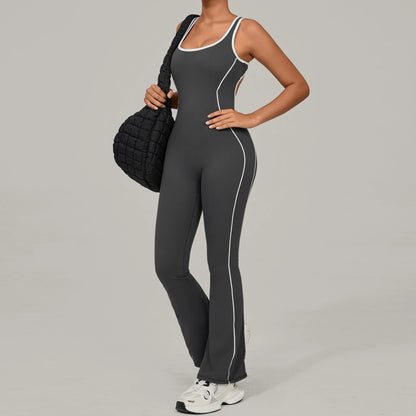 Sexy Backless Bodysuit Women's Set Tracksuits Fitness Sports Jumpsuit Yoga One-piece Suit Flared Pant Fast Dry Workout Clothes