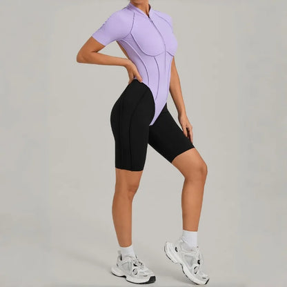 Women's Seamless Yoga Jumpsuit Sports Workout Running Hip-lifting Slim Fit Shorts One-Piece Training Fitness Gym Bodysuit