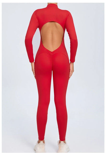 Women Sportwear Yoga Jumpsuit Zip Long Sleeve Back Open Outfit Fitness Tracksuit Tight One-piece Gym Overalls Sports Bodysuit