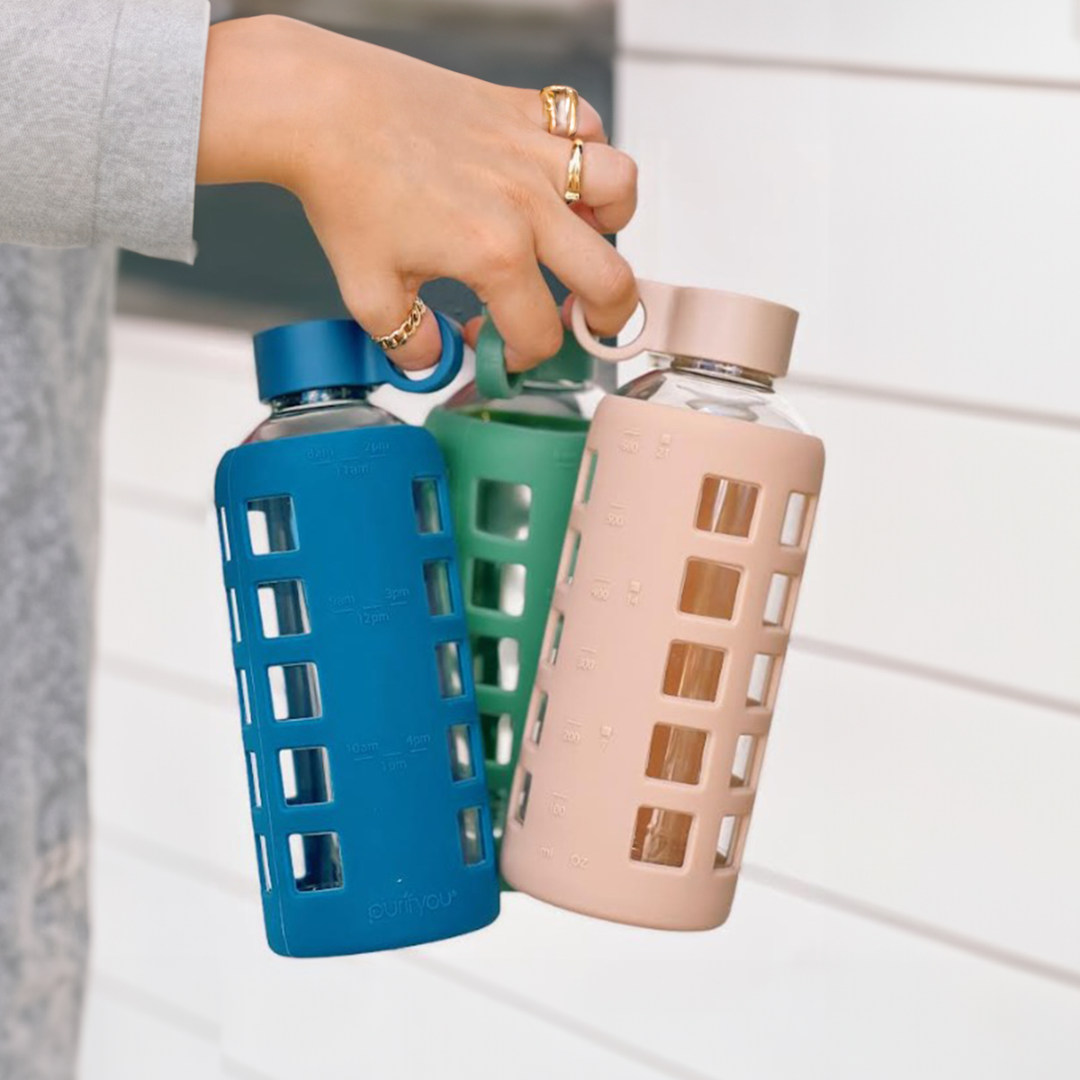 Purifyou Glass Water Bottle with Time Markings